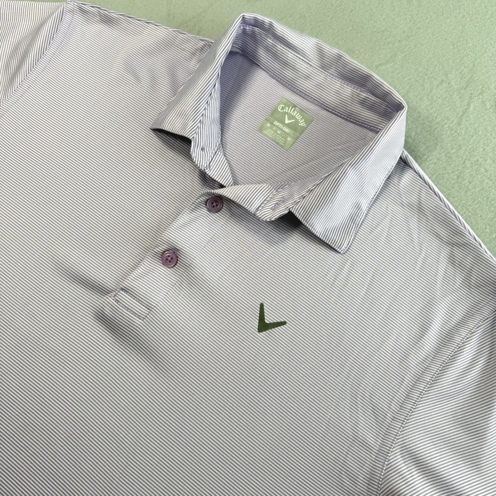 Callaway Golf Polo Shirt Mens Medium Purple Striped Opti-Dri Performance Outdoor